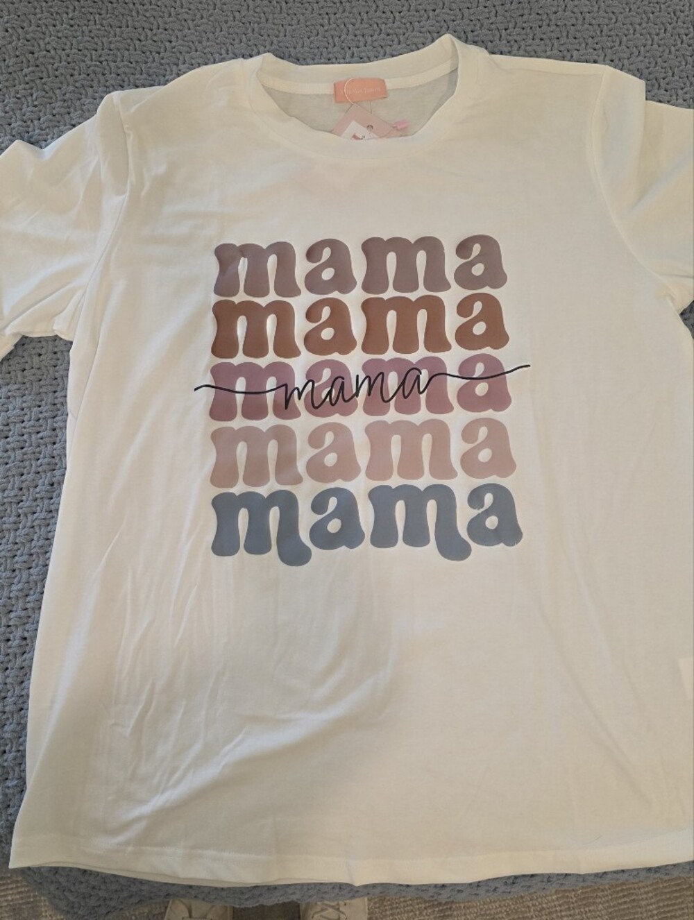 Mama Graphic Tee - White with Neutral Multi-Color Print